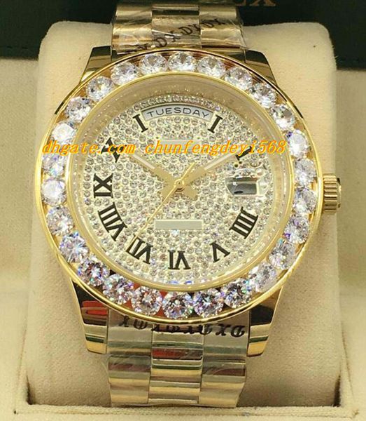 

luxury watches 2 style 18k yellow gold diamond dial 41mm bigger diamond bezel automatic fashion brand men's watch wristwatch, Slivery;brown