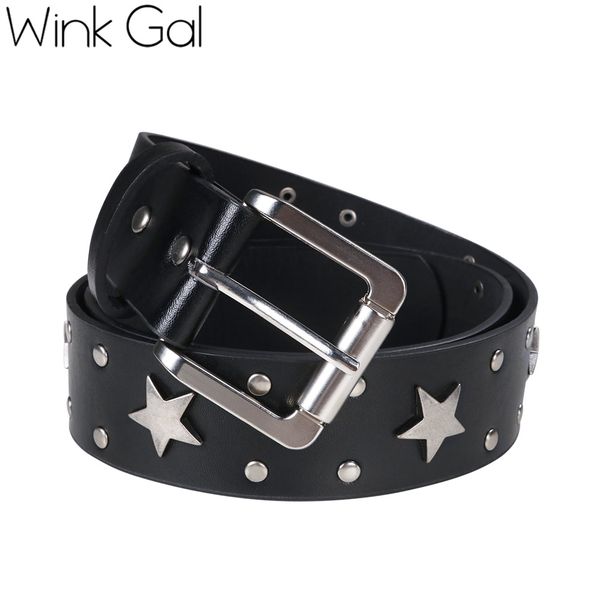 

wink gal brand belt wide belt star buckle women leather belts 10192, Black;brown