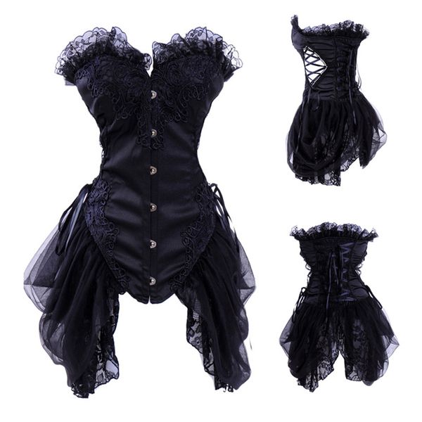

vintage corset underbust body shaper women body slimming chest harness chest compression vest f0444 black with rivets lace decor., Black;white