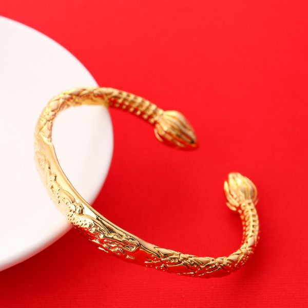 

dragon bangle 24k gold african real men jewelry accessories dragon opening embossing bracelets bangles for father men, Black