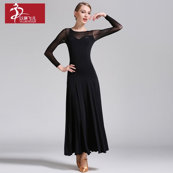 

modern dance long sleeve dress, Black;red