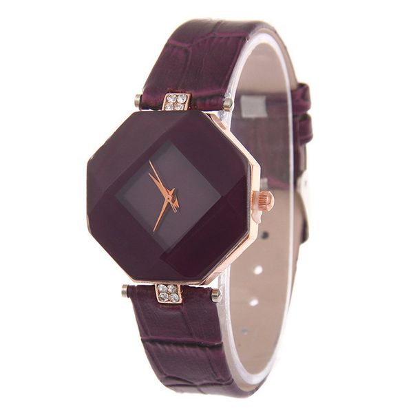 

women watches fashionable women wrist watch trendy design female lady diamond shape pu leather strap quartz wrist watch simple, Slivery;brown
