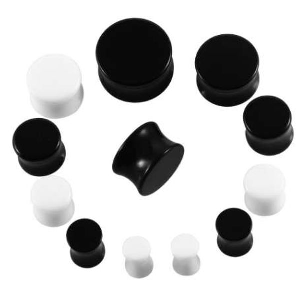

pair white&black acrylic ear tunnel plug simple styles ear gauges piercing double curved saddle expander stretcher body jewelry, Silver