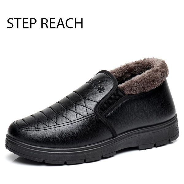 

stepreach brand boots winter shoes men pu sewing ankle non-slip solid rubber short plush bota masculina sapato masculino tenis, Black