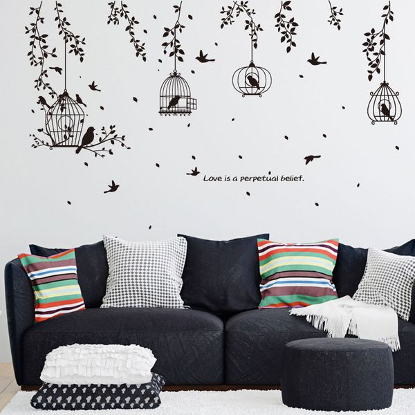 

tree branches birdcage birds wall stickers removable living room sofa background wall decals diy home decor wall art graphic posters