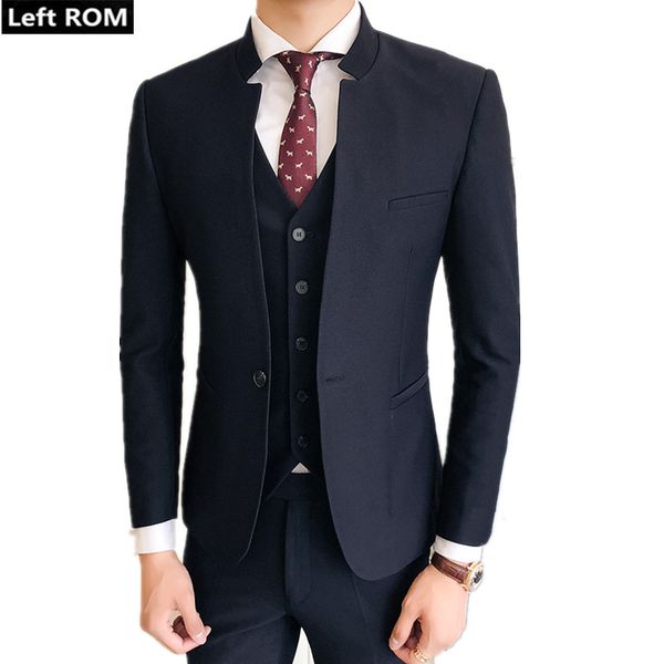 

jacket + vest + pants ) 2018 new mens fashion boutique suit groom wedding dress formal suits / men business stand collar suits, White;black