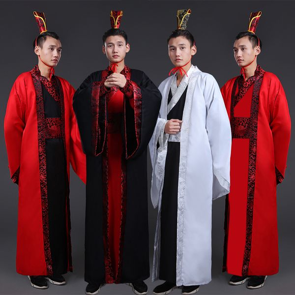 

chinese traditional folk ancient costume men stage performance outfit for tang dynasty men multicolor hanfu robe cosplay costume, Black;red