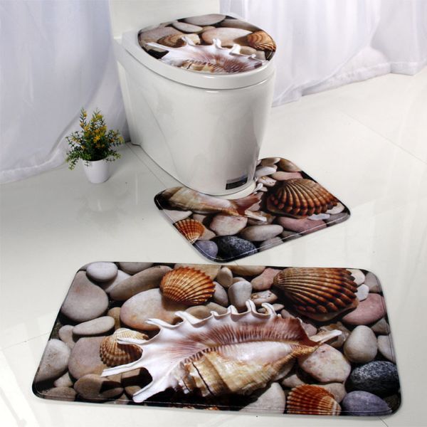 

3pcs/set ocean pattern bath mat bathroom anti-slip mat set flannel absorbent toilet seat cover rug bathroom accessories