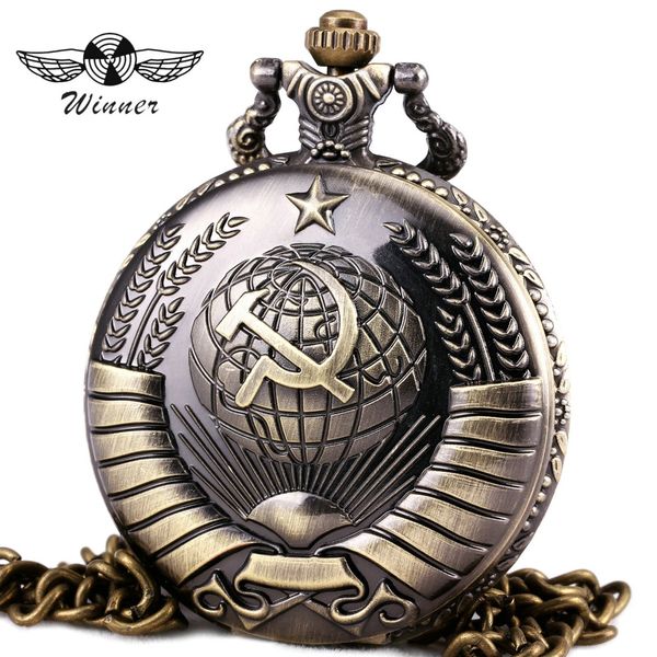 

winner fashion vintage russian moscow pocket watch men women quartz clock soviet union design carved lid pendant chain souvenir, Slivery;golden
