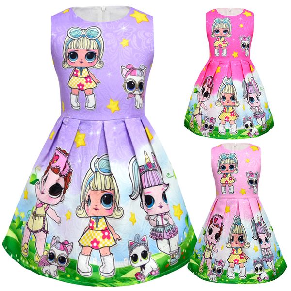 

3 Colors Baby Girls Dresses Girl Cartoon Doll Floral Printed Dresses Children's Sleeveless Princess Dresses Baby Clothing