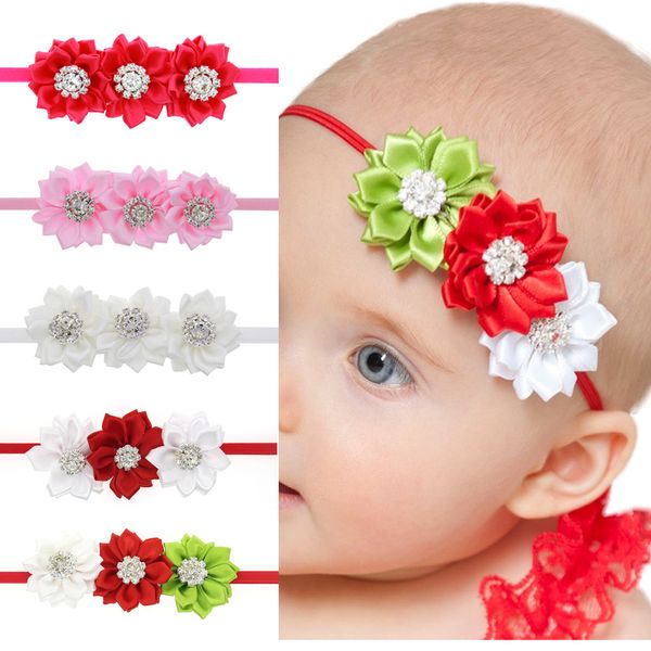 Faixa de cabelo moda 3 rosas faixa de mão costureira flor elástica para recém-nascido bebê headband cabeça acessórios 15pcs h119