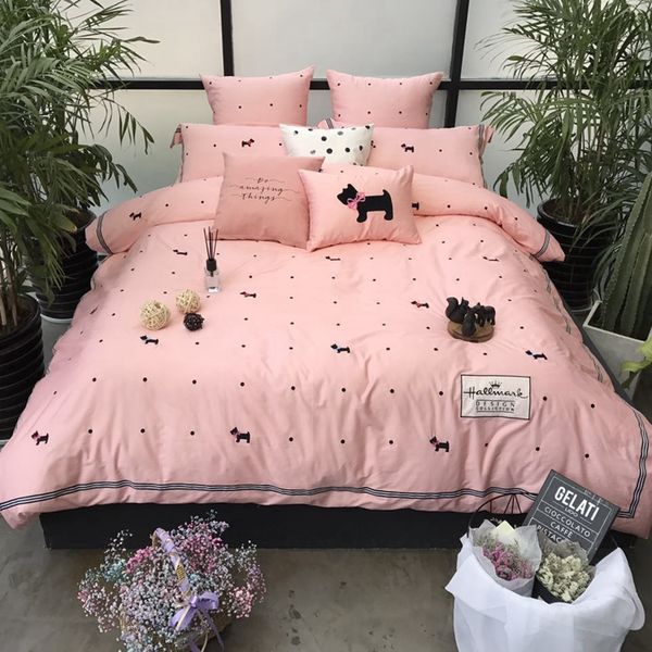 

egyptian cotton cartoon dogs print luxurious bedding sets duvet cover flat sheet pillowcase cushion cover  king bedsheet