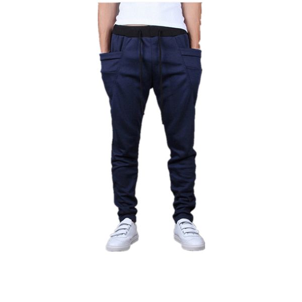 

2017 fashion outdoors casual men pants unique big pocket hip hop harem pants fitness clothing quality outwear casual m, Black