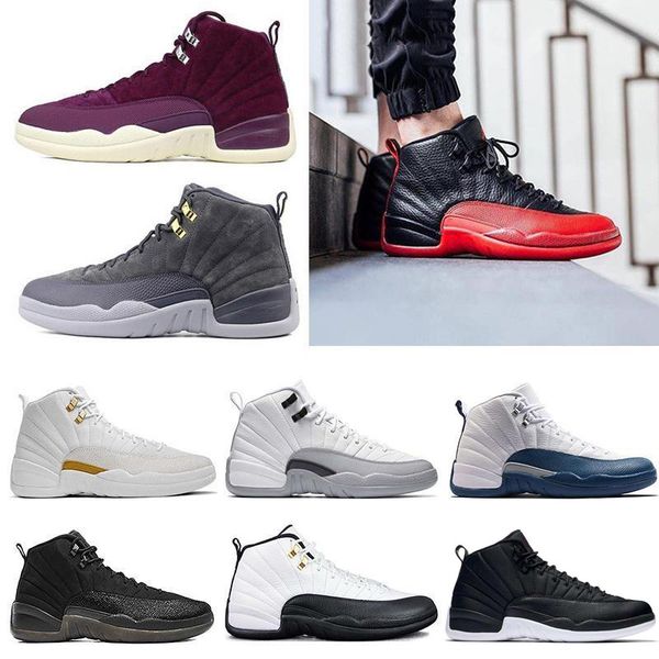 

Basketball shoes 12 12s Bordeaux Dark Grey wool white Flu Game UNC Gym red taxi gamma french blue Suede sneaker Sports size 7-13