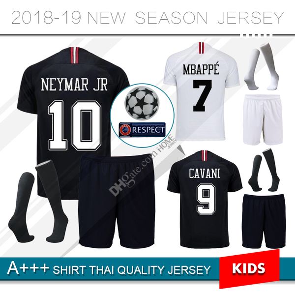 

2018 2019 p g kid kit occer jer ey 18 19 champion league mbappe black white cavani verratti pari maillot de foot football hirt