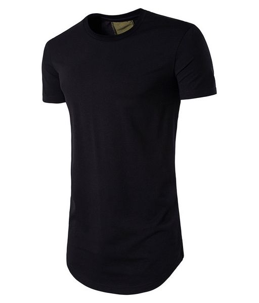 

2018 summer foreign trade street hip hop tide men's long coloured split split round hem short sleeved t-shirt, White;black