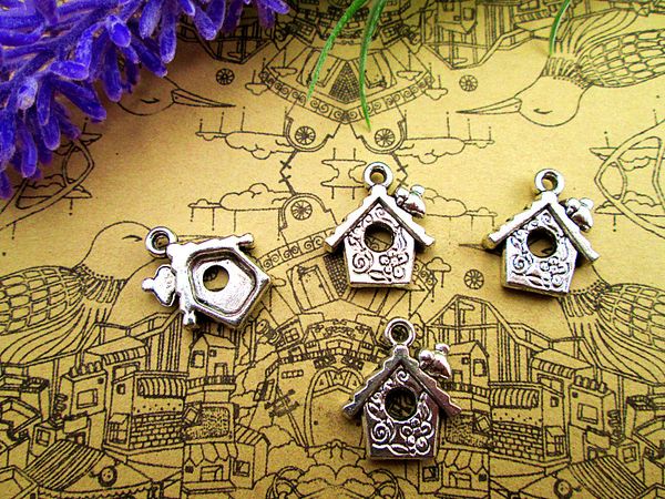 

45pcs bird house charms pendants antiqued silver tone 14 x 20 mm, Bronze;silver