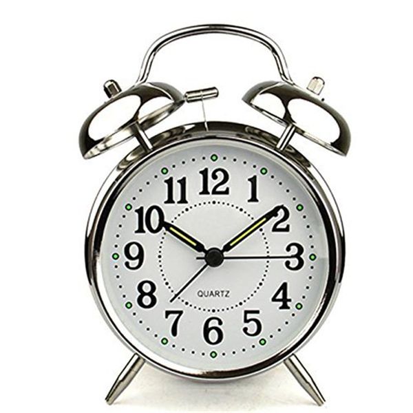 

redcolourful 4-inch alarm clock with loud alarm and nightlight silent quartz stainless metal clock battery operated