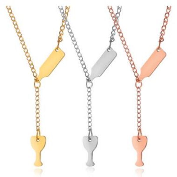 

fashion wine bottle cup necklace choker pendants silver rose gold chain wine bottle necklaces cup necklace fashion jewelry for women kids