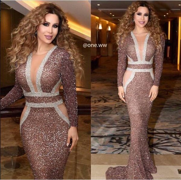

evening dress yousef aljasmi long sleeve v-neck beaded mermaid almoda gianninaazar zuhlair murad kim kardashian 001, Black;pink