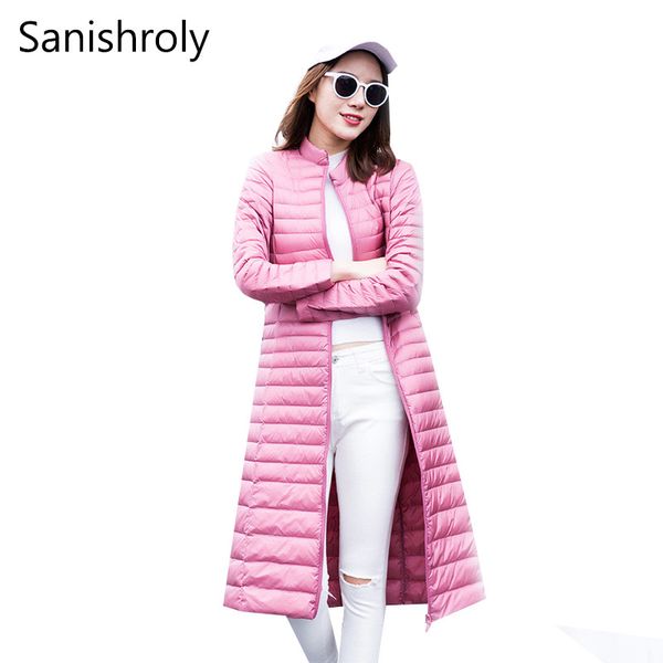 

sanishroly women ultra light down coat parka autumn winter white duck down jacket female long coat outerwear plus size 4xl se314, Black