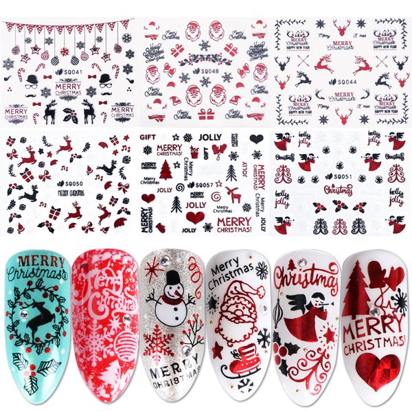 

12pcs christmas nail stickers santa clause snowman deer sliders for nail art decoration decals foil shiny wraps tips jisq037-060, Black