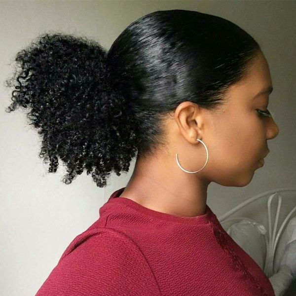 

fashion human hair ponytail extensions human hair ponytail hairpieces afro kinky curly ponytail human hair 120g 14 inch, Black