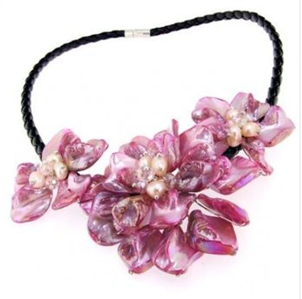

handmade real pearls shell flower necklace, Silver