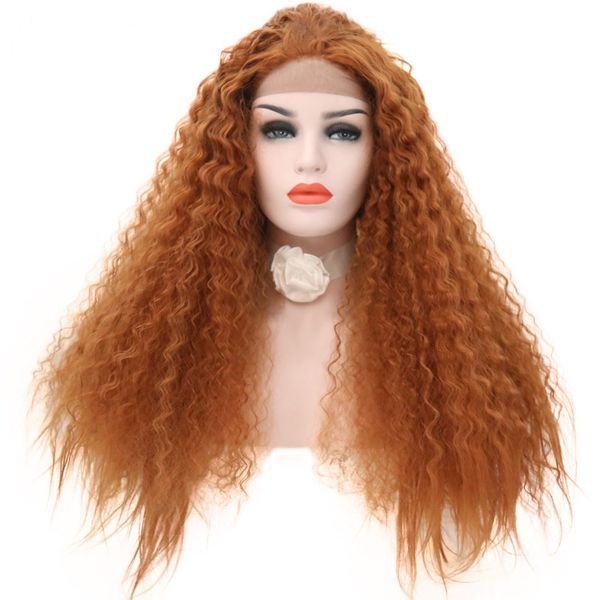 Orange Curly Synthetic Lace Front Wig Long Kinky Curly Lace Wig