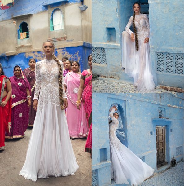 Lior Charchy India Brautkleider abiti da sposa Stehkragen Langarm Brautkleid A-Linie Plus Size Feenhochzeitskleid