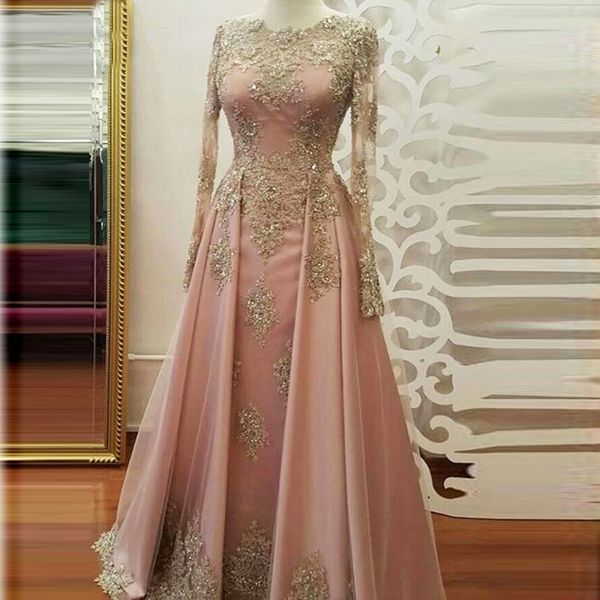 Muted Pink Evening Formal Dresses Vestidos Muslim Middle East