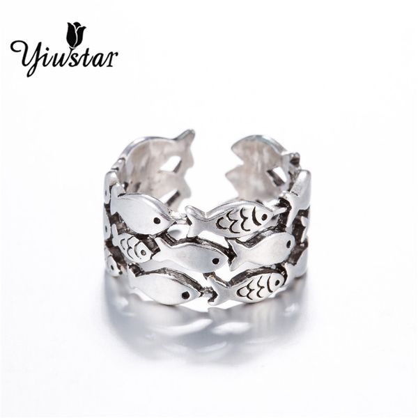 

yiustar silver open adjustable fishes rings for women wedding ring fashion girls gift bijoux, Golden;silver