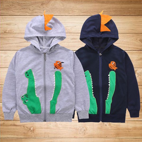 

kids baby boys hooded coat crocodile hoodie cotton casual outerwear blouse autumn new arrival baby boy clothes, Blue;gray