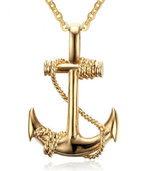 

men nautical anchor necklace rainbow/gold stainless steel pirate pendant with chain for man and woman, Silver