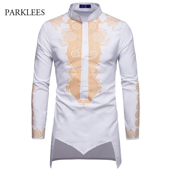 

african dashiki longline shirt men 2018 brand new white irregular slim fit long sleeve mens dress shirts camisa social masculina, White;black
