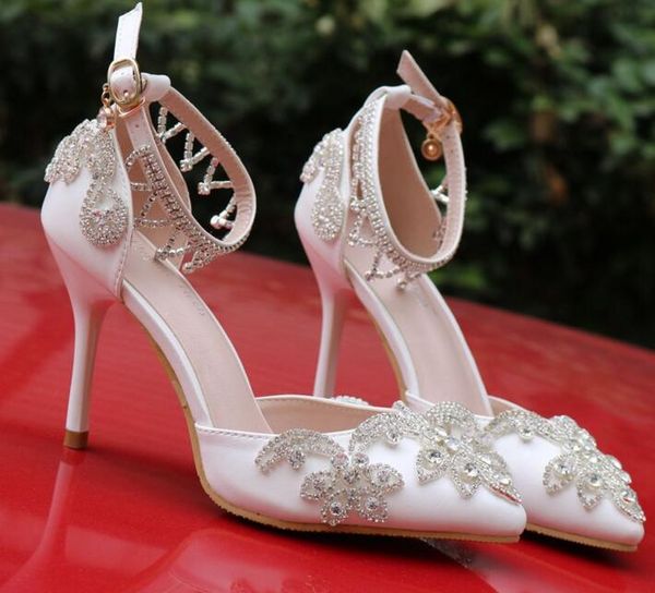 Luxo cristal casamento sapatos de noiva para noiva designer strass alta qualidade sandálias designer barato salto alto 9cm pointed225r