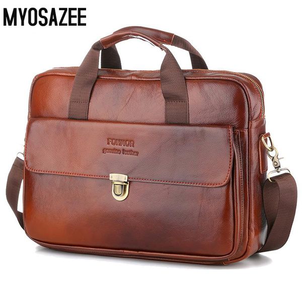 

myosazee new style men's handbag buckle shoulder bag soft cow leather briefcase