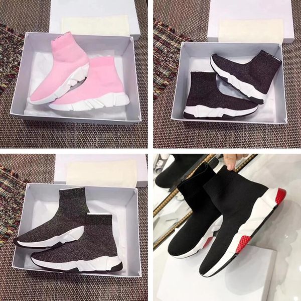 

2020 new original box speed trainer boots stretch-knit high race runner shoes sneaker red black pink woman man shoes casual boots