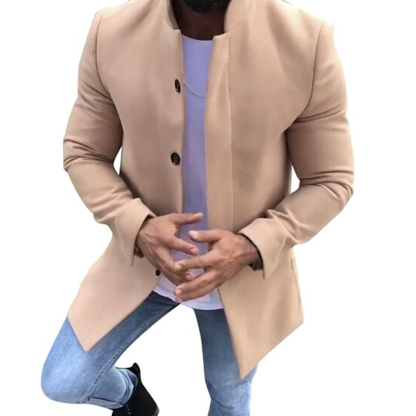 

2018 male warm in winter slim fit long solid color business woolen cloth coat/men's high-grade pure color jackets large size, Black