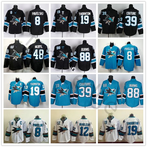 

San Jose Sharks Ice Hockey Jerseys 8 Joe Pavelski 39 Logan Couture 88 Brent Burns 19 Joe Thornton Black White Teal Green Jersey