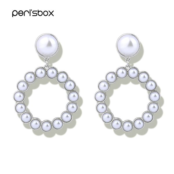 

peri'sbox boho sliver color pearl large hoop earrings for women bijoux oversized big hoops earrings statement circle, Golden;silver