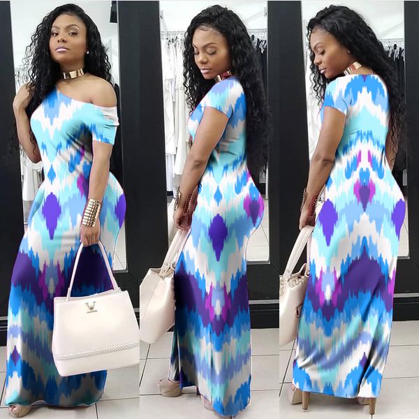 

a606h5 women's casual dresses short sleeved oblique shoulders multi-color dress, Black;gray