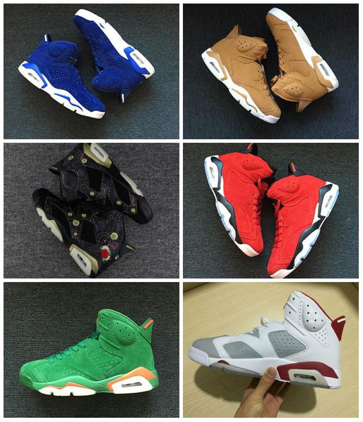 

6s Gatorade Green Suede UNC Blue Golden Harvest Black cat Carmine Mens Basketball Shoes WithBox Size 7.5-13 Athletic Sport Sneakers