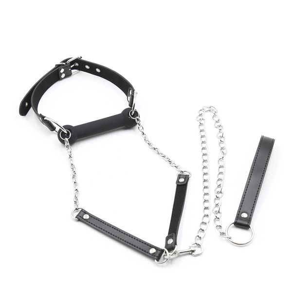 

New Design Bondage Gear Dog Bone Shape Mouth Gag Head Harness with Pulling Leash BDSM Ball Gag for Sexual Play Adult Sex Toy