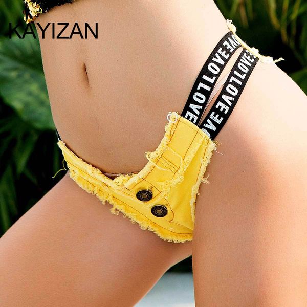 

kayizan women's fashion beach pants summer denim holes low waist letter shorts with belt casual mini super jeans shorts, Blue