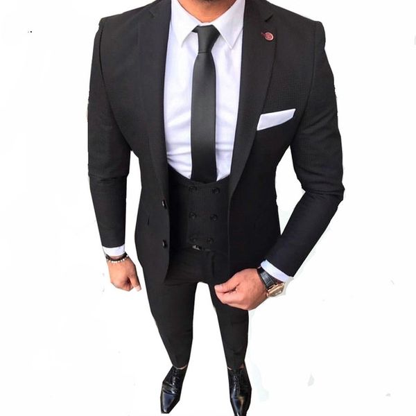 

new arrival two button black groom tuxedos notch lapel groomsmen mens wedding business prom suits (jacket+pants+vest+tie) no:1326, Black;gray