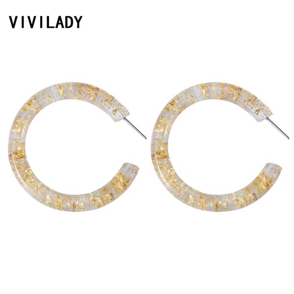 

vivilady fashion new 5cm round hoop earrings women circle transparent tin foil acrylic brincos statement boho jewelry party gift, Golden;silver