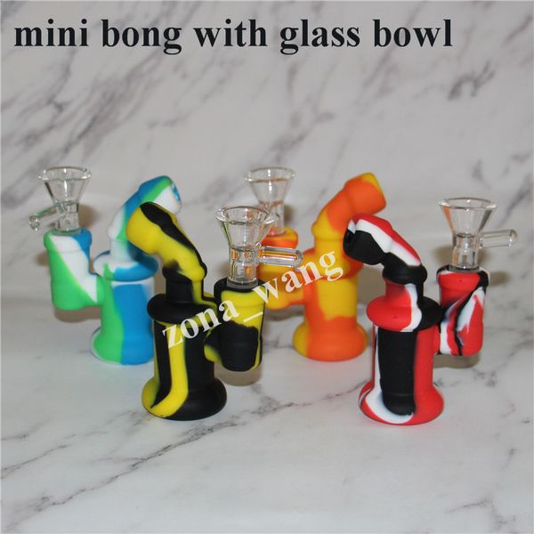 Wasserpfeifen Silikon Bong Wasserpfeifen Bubbler Bongs Camouflage Reine Farbe Silikon Bohrinseln Abnehmbare Glasschüssel Nektar