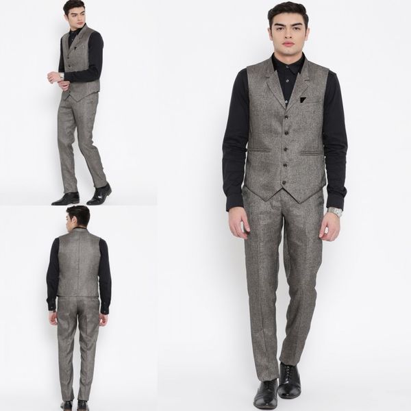 Abito da uomo grigio a due pezzi di alta qualità Abiti slim fit per uomo Pantalone e gilet da sposo economici a cinque bottoni