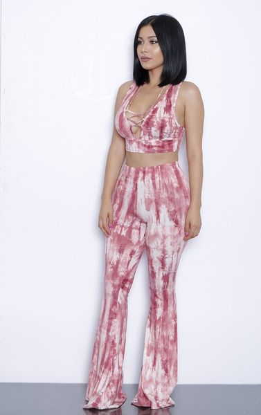 

15 colors tie dye flare pants women tracksuits wide leg pants + bra crop women pants 2 piece set track suit, Gray